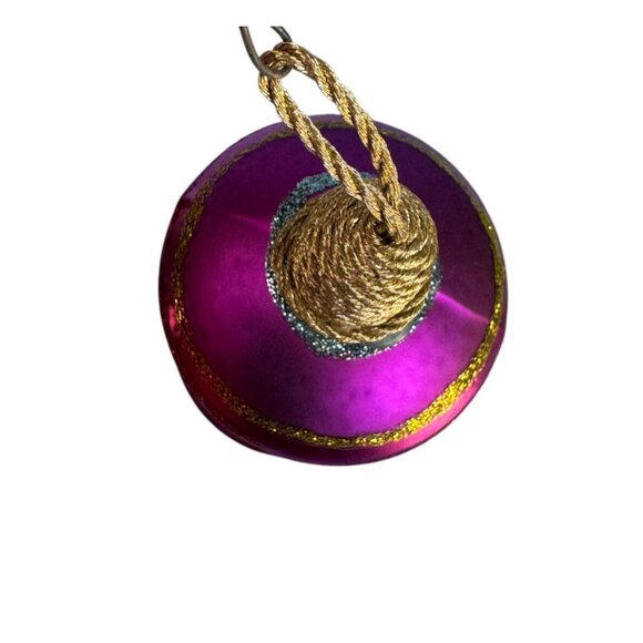 German Glass Glittered Spindle Ornament Purple Blue Gold 3 1/2 Inch Holiday Déco - Picture 5 of 6